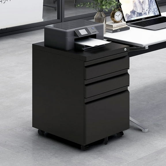 3-Drawer Lockable Mobile Metal Filing Cabinet for Letter/Legal/A4 Size, Under Desk Rolling Office Storage Cabinet with Anti-Tilt Fifth Wheel & Brake Casters, Assembly Required