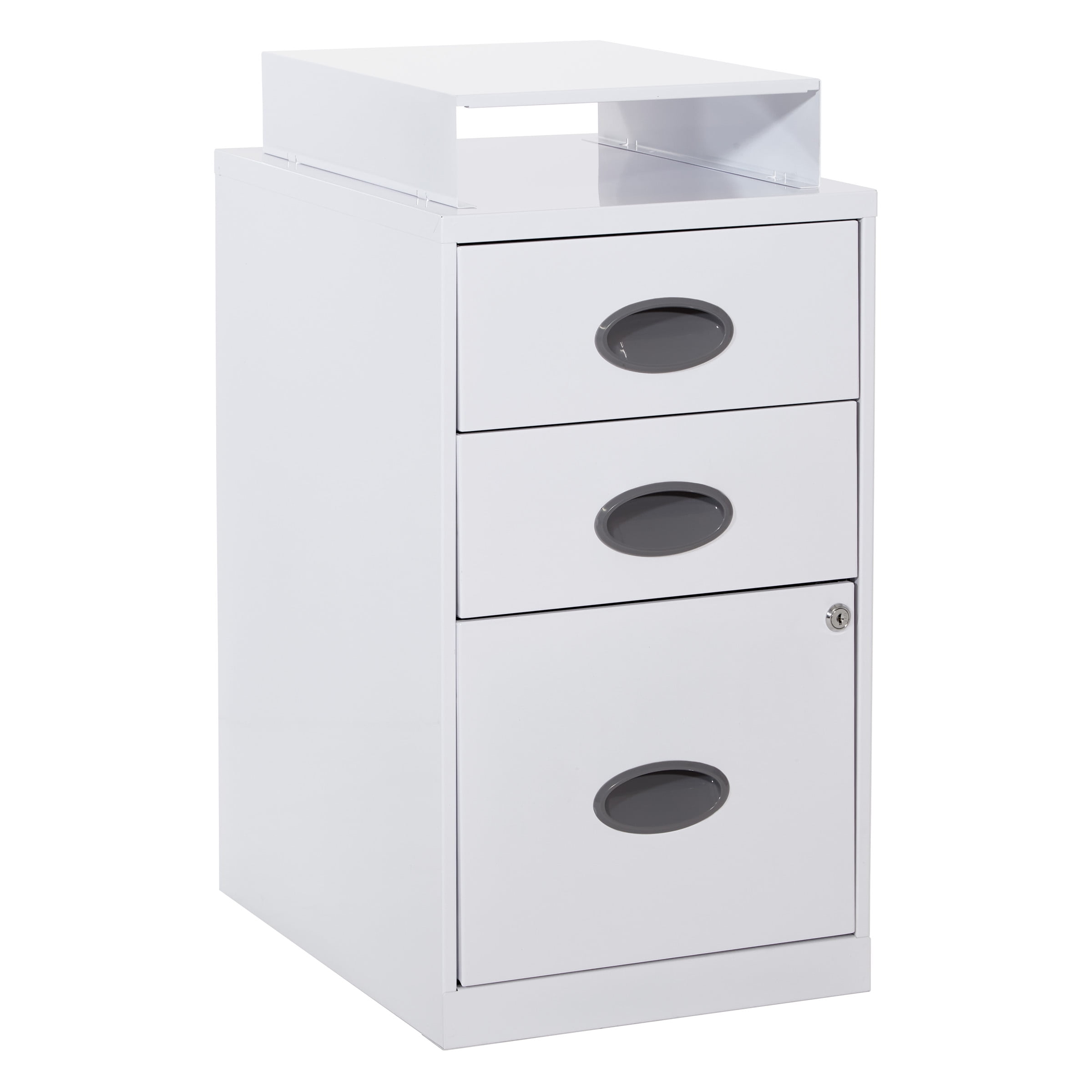White Vertical 3 Drawer Lockable Metal File Cabinet with Top Shelf
