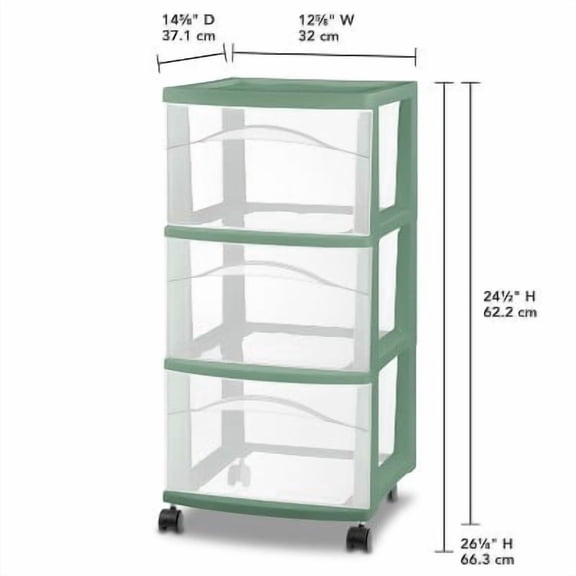 3 Drawer Medium Cart Versatile Green