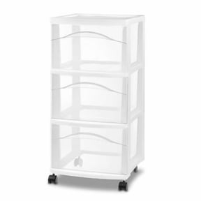 Medium 3Drawer Rolling Utility Cart, Portable Plastic Storage Unit with Casters, PreAssembled, No Assembly Needed