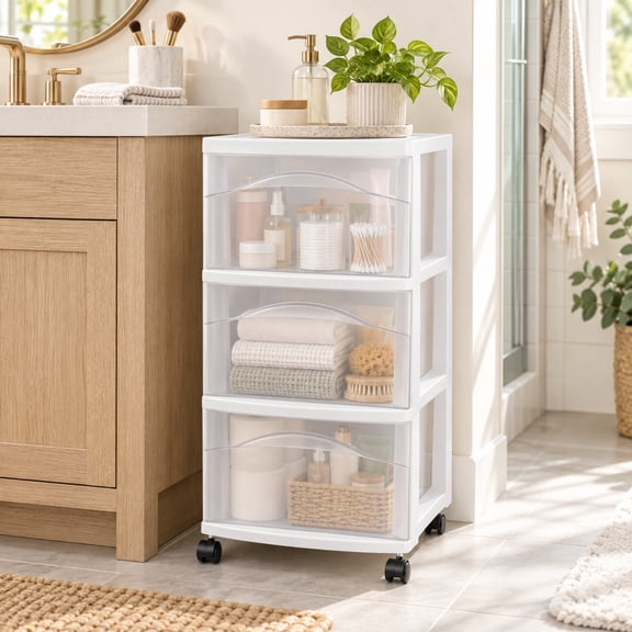 3-Drawer Medium Rolling Storage Cart with Translucent Drawers & Caster Wheels, Mobile Organizer for Bathroom, Bedroom, Office & Home