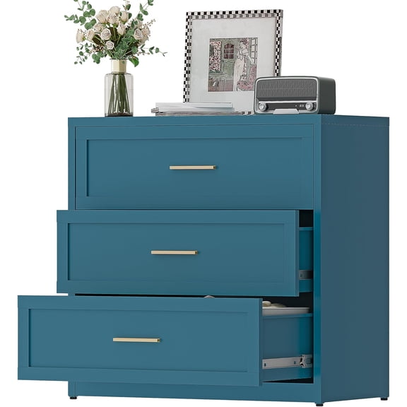 3 Drawer Metal Dresser, Heavy Duty Steel Storage Dresser with Smooth Glide Drawers,Anti-Tip Safety Metal Chest of Drawers for Entryway, Bedroom, Modern  Style,Blue