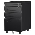 3 Drawer Metal File Cabinet with Lock and 5 Wheels, Black Rolling ...
