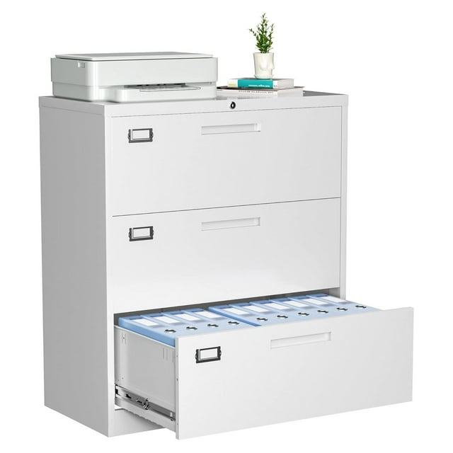 3 Drawer Metal File with Lock, Office Storage Filing