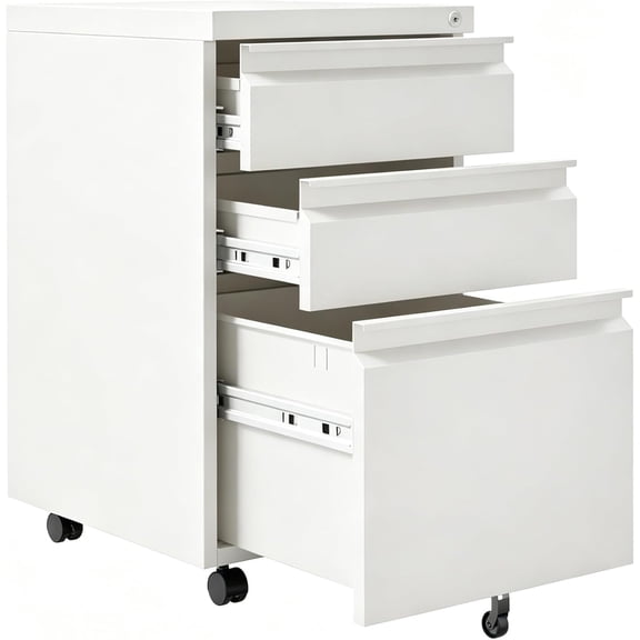 3-Drawer Metal Filing Cabinet with Lock, Office Filing Cabinet, Steel Drawer Storage Cabinet, Compact Office Organizer Suitable for Home Office File Storage