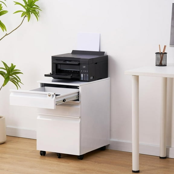 3 Drawer Metal Filing Cabinet with Lock, Black Mobile File Cabinets for Home Office, Under Desk Rolling Storage for Legal Letter A4 Files