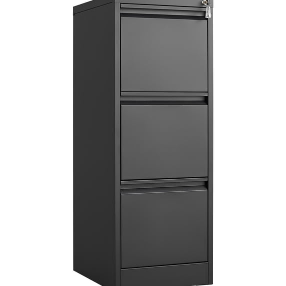 3-Drawer Metal Filing Cabinet with Lock, Smooth Drawer Slides / Ideal for Office Document Storage