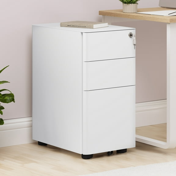 Dextrus 3-Drawer Metal Filing Cabinet - Compact & Secure File Storage Solution with Keys, Pre-Assembled for A4, Letter, and Legal Documents, White