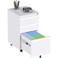 thumbnail image 1 of 3 Drawer Metal Rolling File Cabinet with Lock, Under Desk Mobile Filing Storage Cabinet for Home Office School, Required Assembly, White, 1 of 9