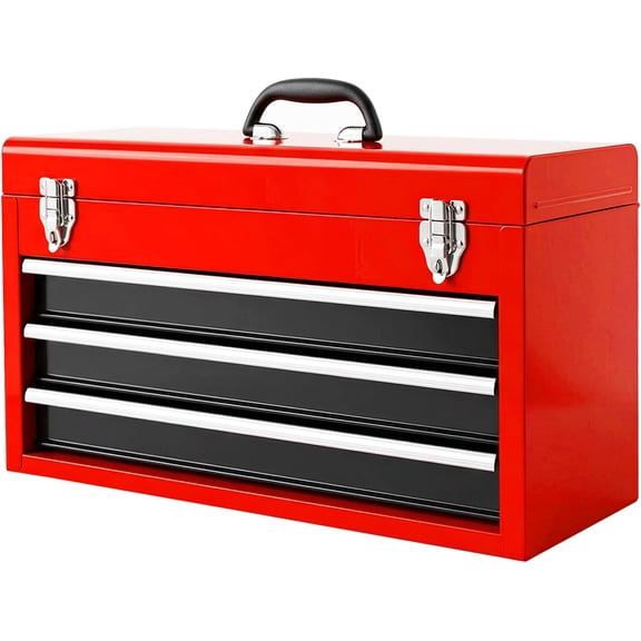 3 Drawer Metal Tool Box Portable Steel Tool Chest with Metal Latch Closure for Garage, Home and Workbench