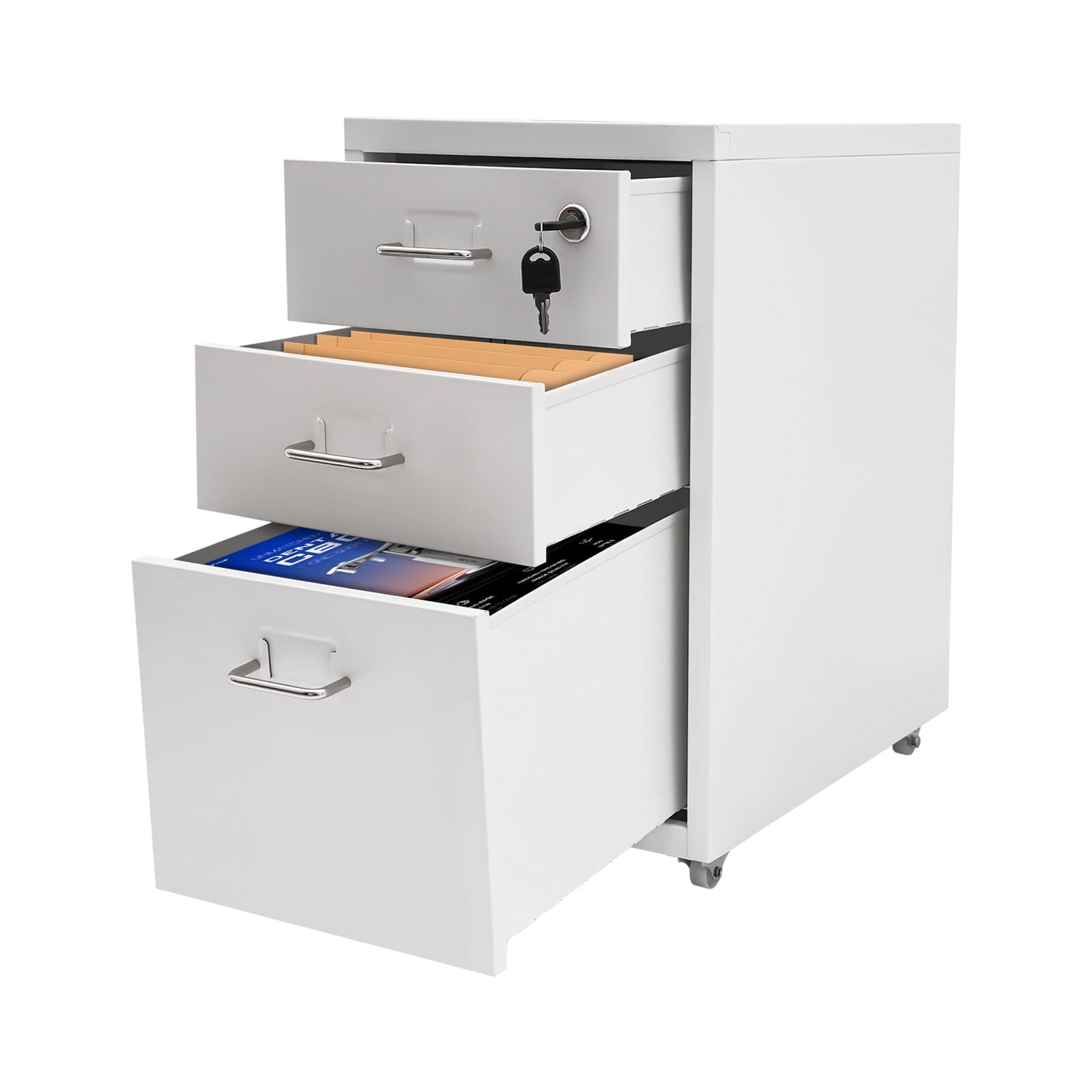 Shangmakel 3-Drawer Metal Vertical File Cabinet, Narrow Mobile File Cabinet with Lock and 2 Keys, Under Desk Storage Drawer for Study Home 11 * 16 * 18.3in