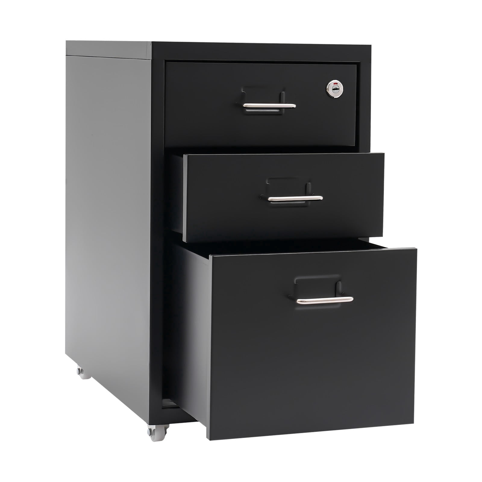 Shangmakel 3-Drawer Metal Vertical File Cabinet, Narrow Mobile File Cabinet with Lock and 2 Keys, Under Desk Storage Drawer for Study Home 11 * 16 * 18.3in