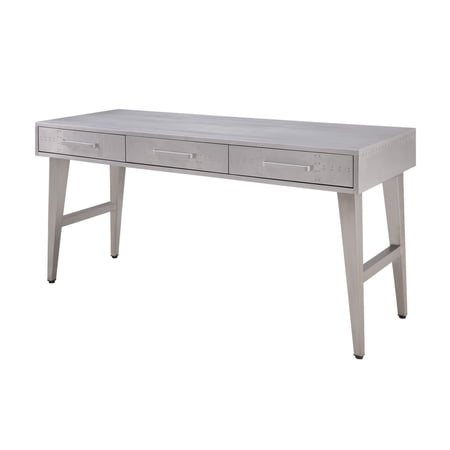 3 Drawer Metal and Wood Rectangular Desk with Aluminum Patchwork Silver - Saltoro Sherpi