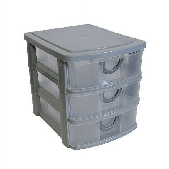 3 Drawer Mini Plastic Organizer Valet Makeup HBA Cosmetics Arts & Crafts Desktop Stationary Multi Purpose 7.5" x 6" x 6.5" Gray