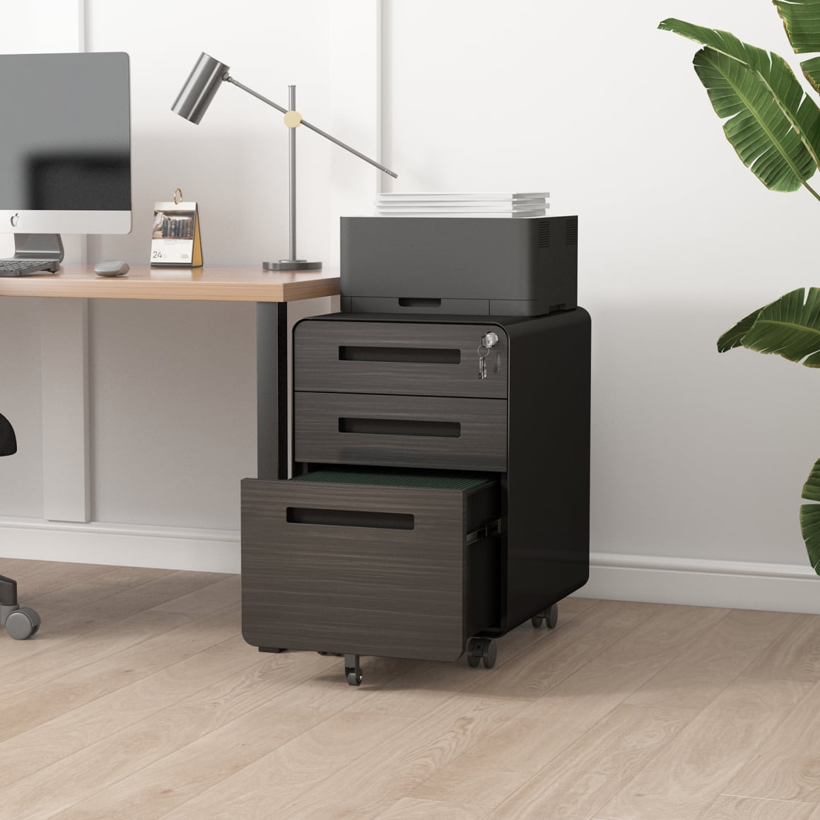 3-Drawer Mobile File Cabinet with 5-Wheel Design, Anti-Tilt Design ...