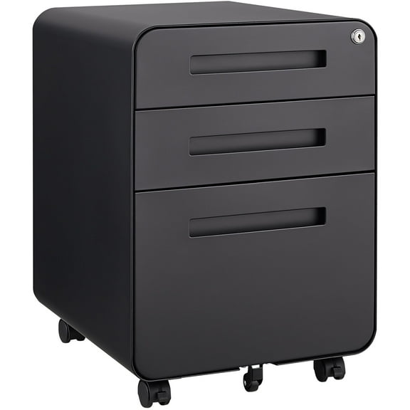 3-Drawer Mobile File Cabinet, Anti-Tilting Cold Rolled Steel Storage Cabinet with 5 Wheels, Versatile Under Desk Office Cabinet for Legal/Letter/A4 Files, Waterproof Moisture-Proof, Sandy Black