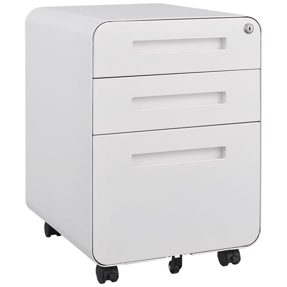3-Drawer Mobile File Cabinet, Anti-Tilting Cold Rolled Steel Storage Cabinet with 5 Wheels, Versatile Under Desk Office Cabinet for Legal/Letter/A4 Files, Waterproof Moisture-Proof, White