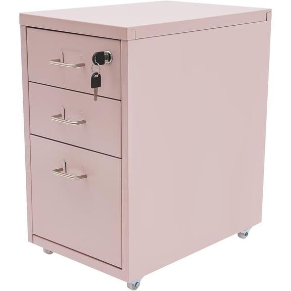 3 Drawer Mobile File Cabinet, File Cabinet with Lock and Wheels, White Metal Filing Cabinet for Home Office, Under Desk Storage, Mobile Vertical Organizer Fits Letter