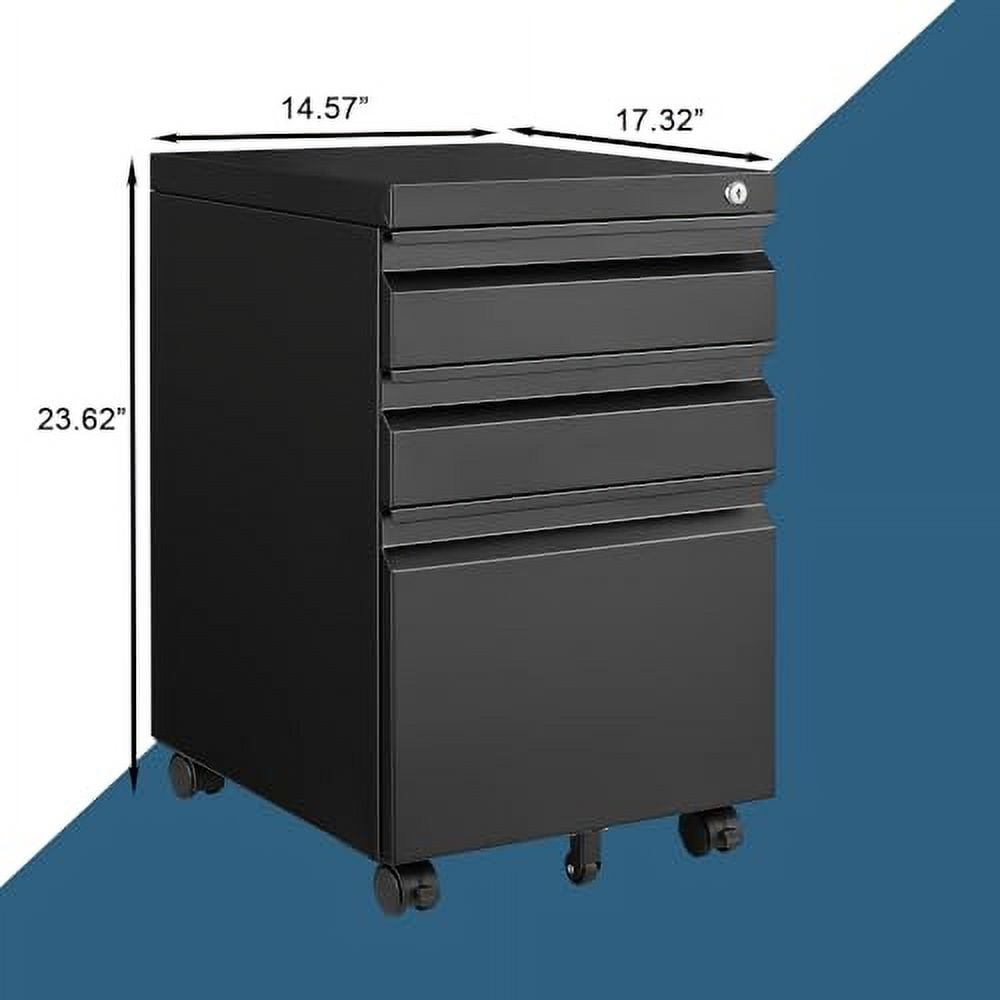 3 Drawer Mobile File Cabinet with Lock, Black Vertical File Cabinet ...