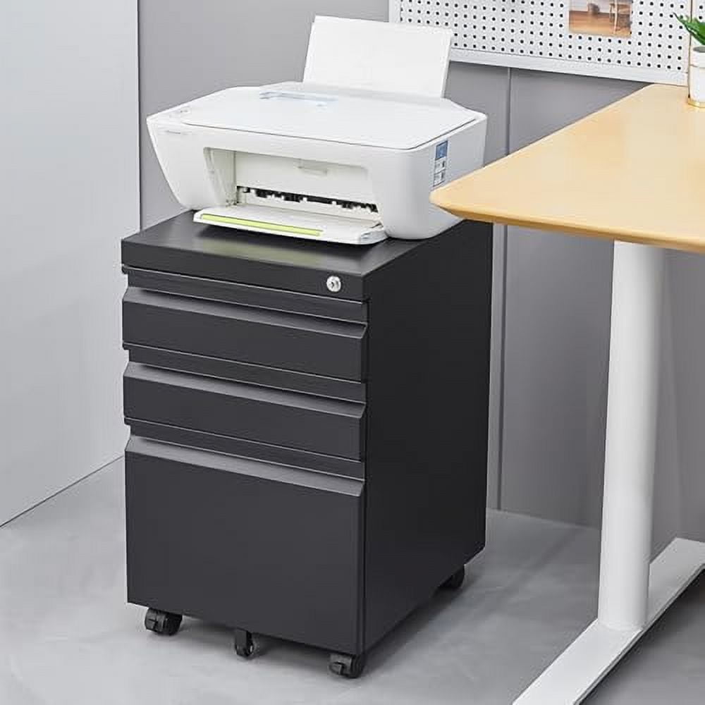 3 Drawer Mobile File Cabinet with Lock, Black Vertical File Cabinet ...