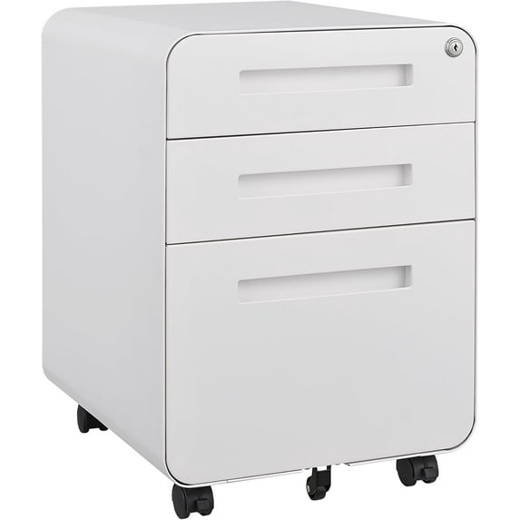3 Drawer Mobile File Cabinet with Lock, Under Desk Metal Filing Cabinet for Home Office, Under Desk Storage with 5 Wheels for A4/Letter/Legal Size, Fully Assembled