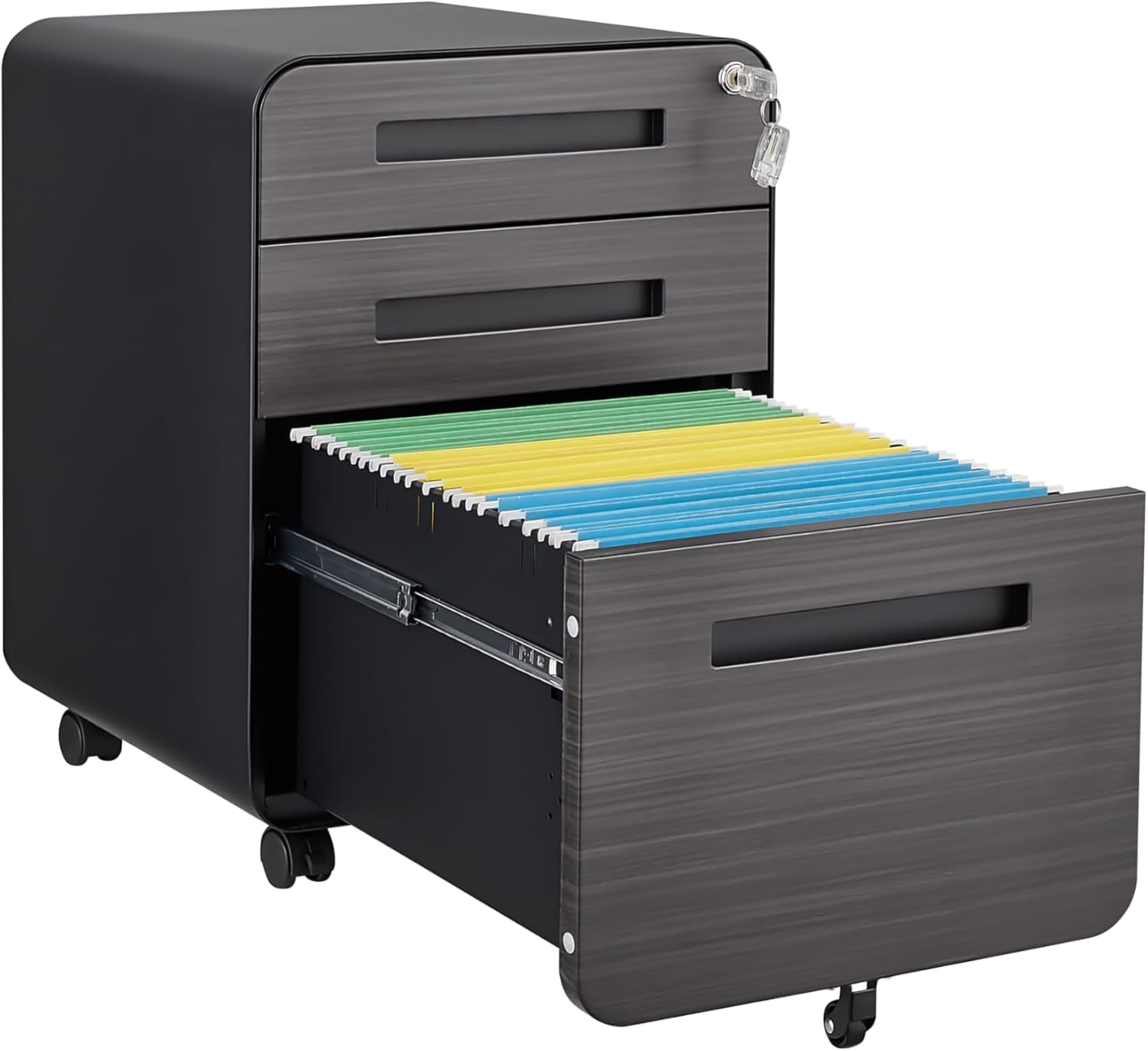 3 Drawer Mobile File with Lock Under Desk, Versatile Storage