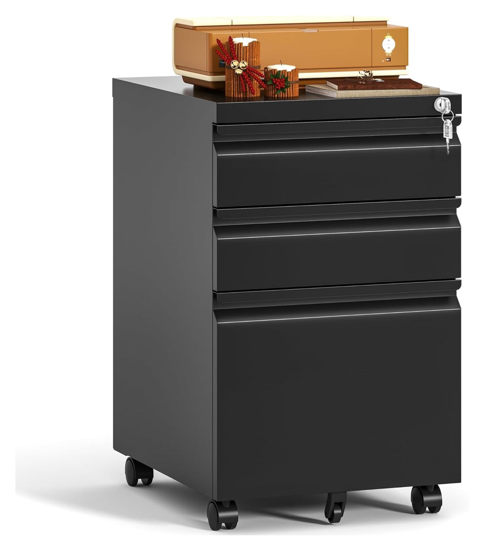 3 Drawer Mobile File with Lock, Under Desk Metal Filing