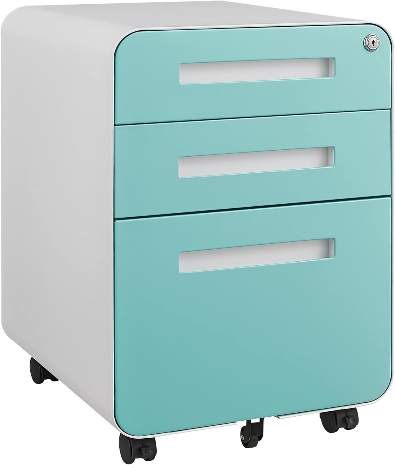 3-Drawer Mobile File Cabinet with Lock, Under-Desk Steel Rolling Cabinet for A4, Letter & Legal Files, 5-Wheel Anti-Tilt, Fully Assembled, Home Office, Blue