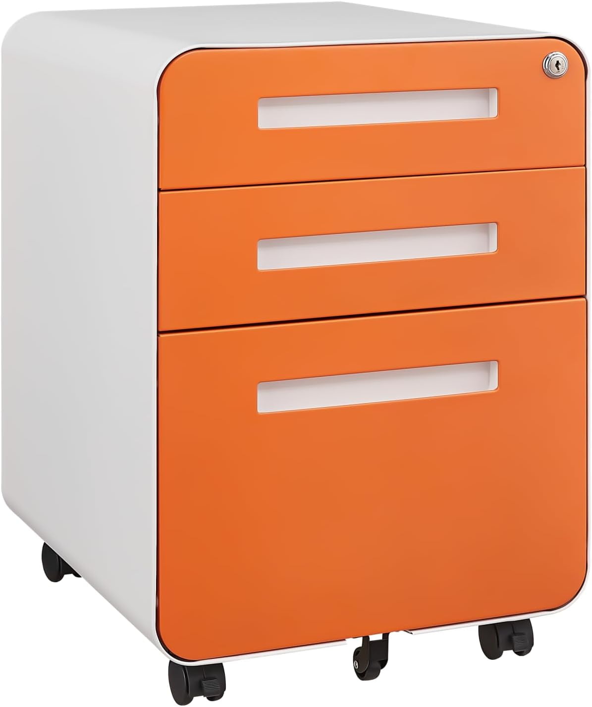 3-Drawer Mobile File Cabinet with Lock, Under-Desk Steel Rolling Cabinet for A4, Letter & Legal Files, 5-Wheel Anti-Tilt, Fully Assembled, Home Office, Orange