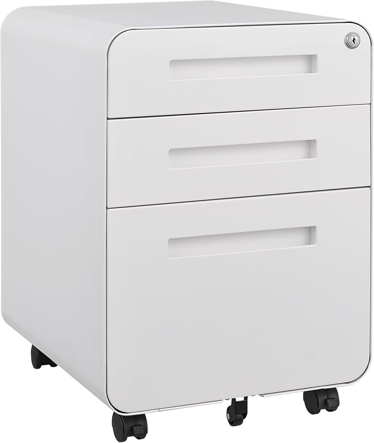 3-Drawer Mobile File Cabinet with Lock, Under-Desk Steel Rolling Cabinet for A4, Letter & Legal Files, 5-Wheel Anti-Tilt, Fully Assembled, Home Office, White