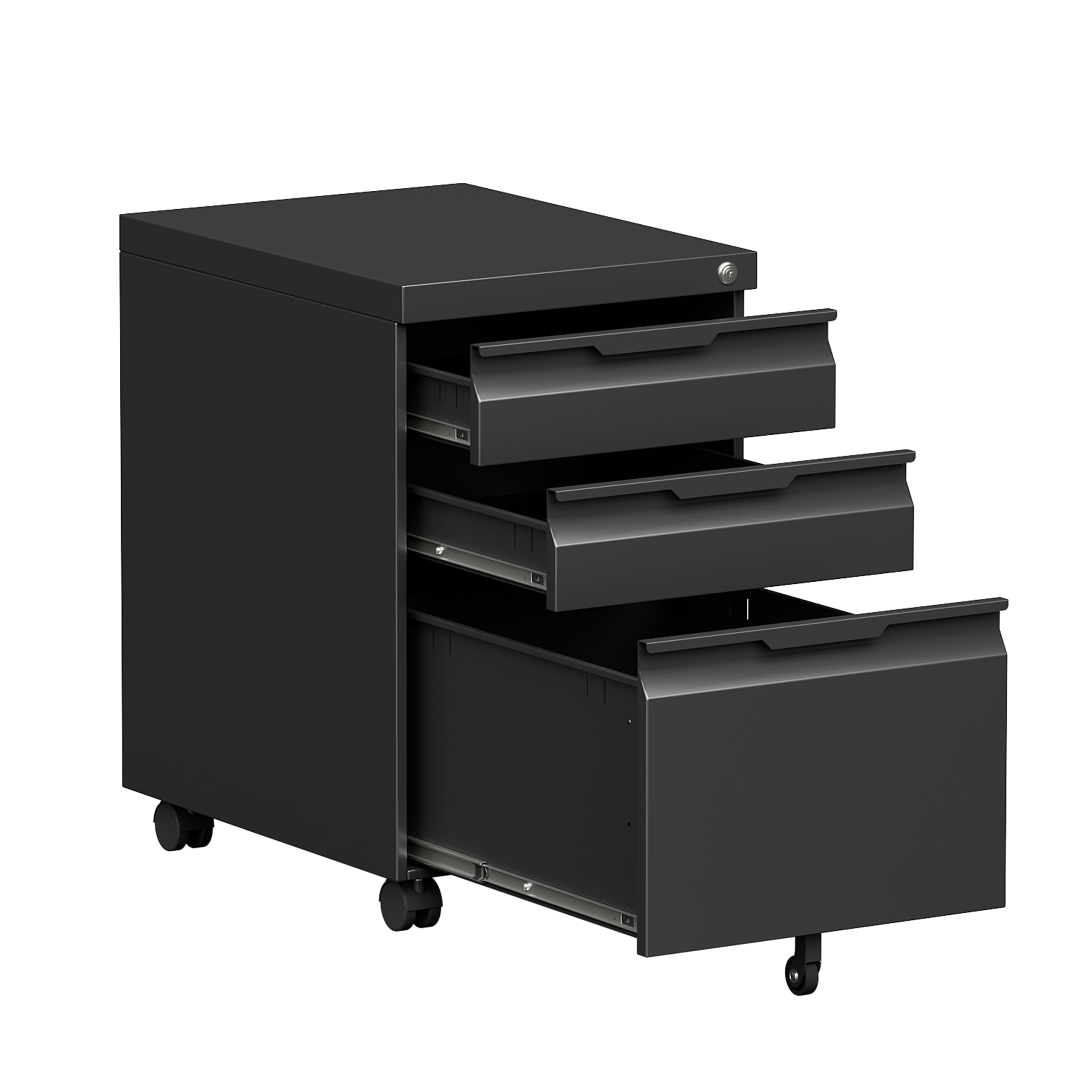Black Mobile 3-Drawer Lockable Metal File Cabinet