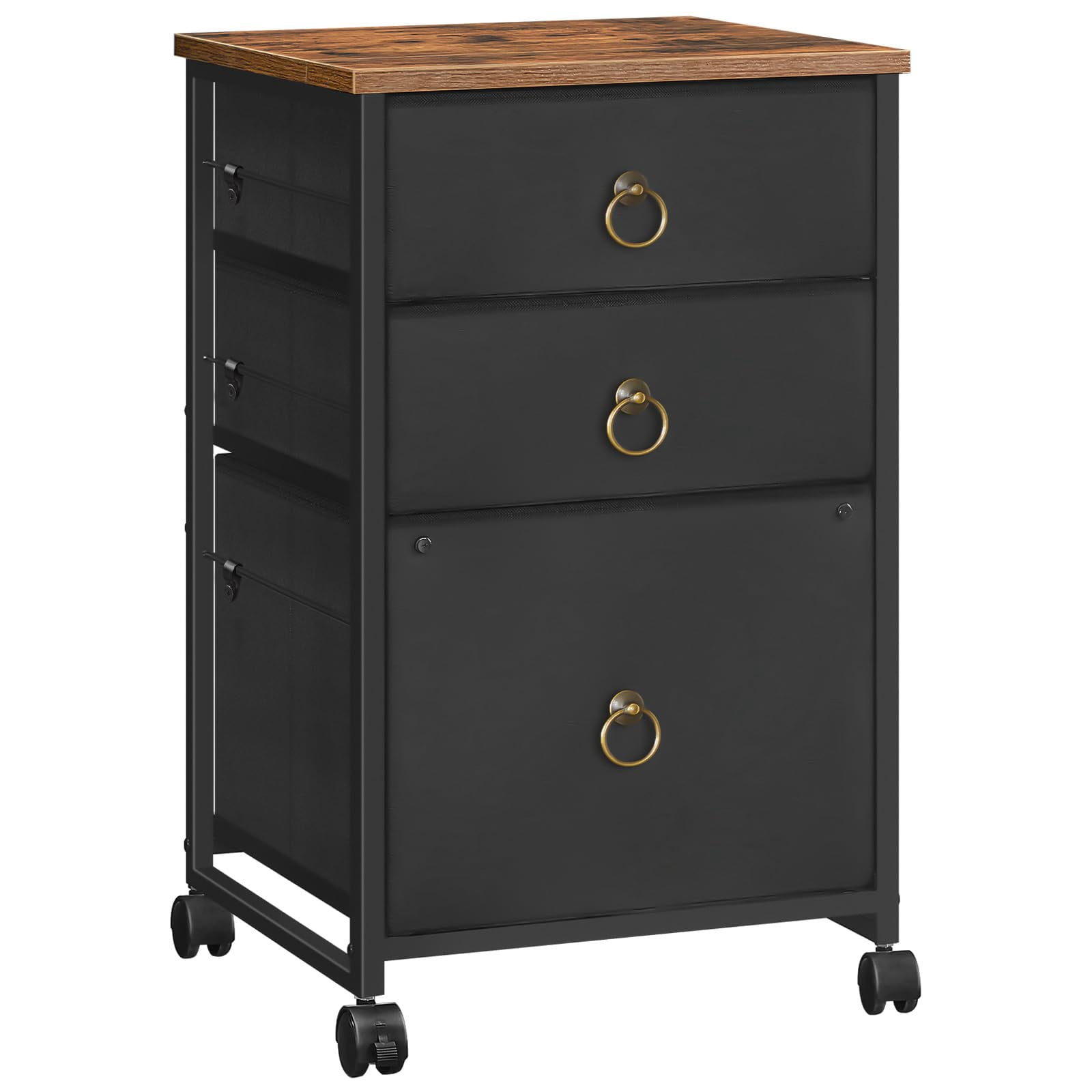 3-Drawer Mobile File Cabinet Rolling Vertical Filing Cabinet Under Desk Storage with Nonwoven Drawers Office Organizer Rustic Brown