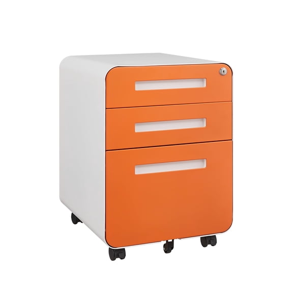 3-Drawer Mobile File Cabinet With Lock, Standard Orange & White