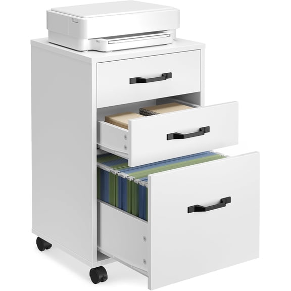 Mobile File Cabinet with 3 Drawers, Wheels, Adjustable Hanging Rail, for A4 and Letter Sized Documents, Cloud White Bestseling