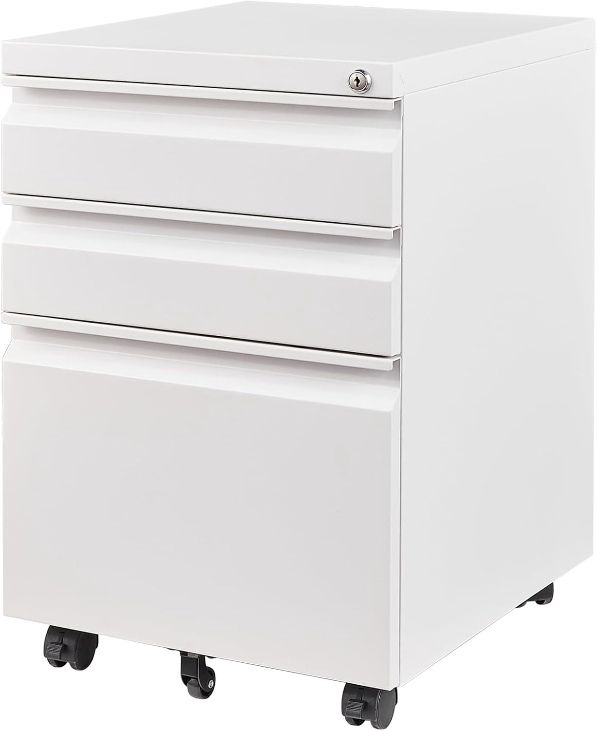 3 Drawer Mobile File Cabinet with Lock, Under Desk Metal Filing Cabinets for Home Office Organizer Letters/Legal/A4(Fully Assembled-White)
