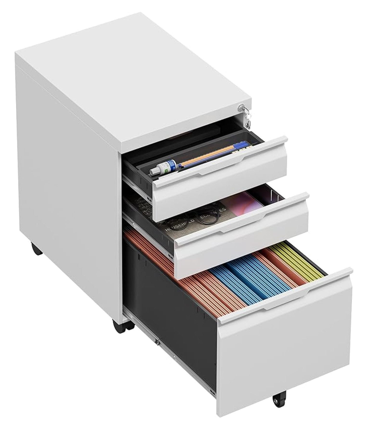 Assemble File Box 3 Drawer Mobile File Cabinet with Lock,Under Desk Metal Filing Cabinets ...