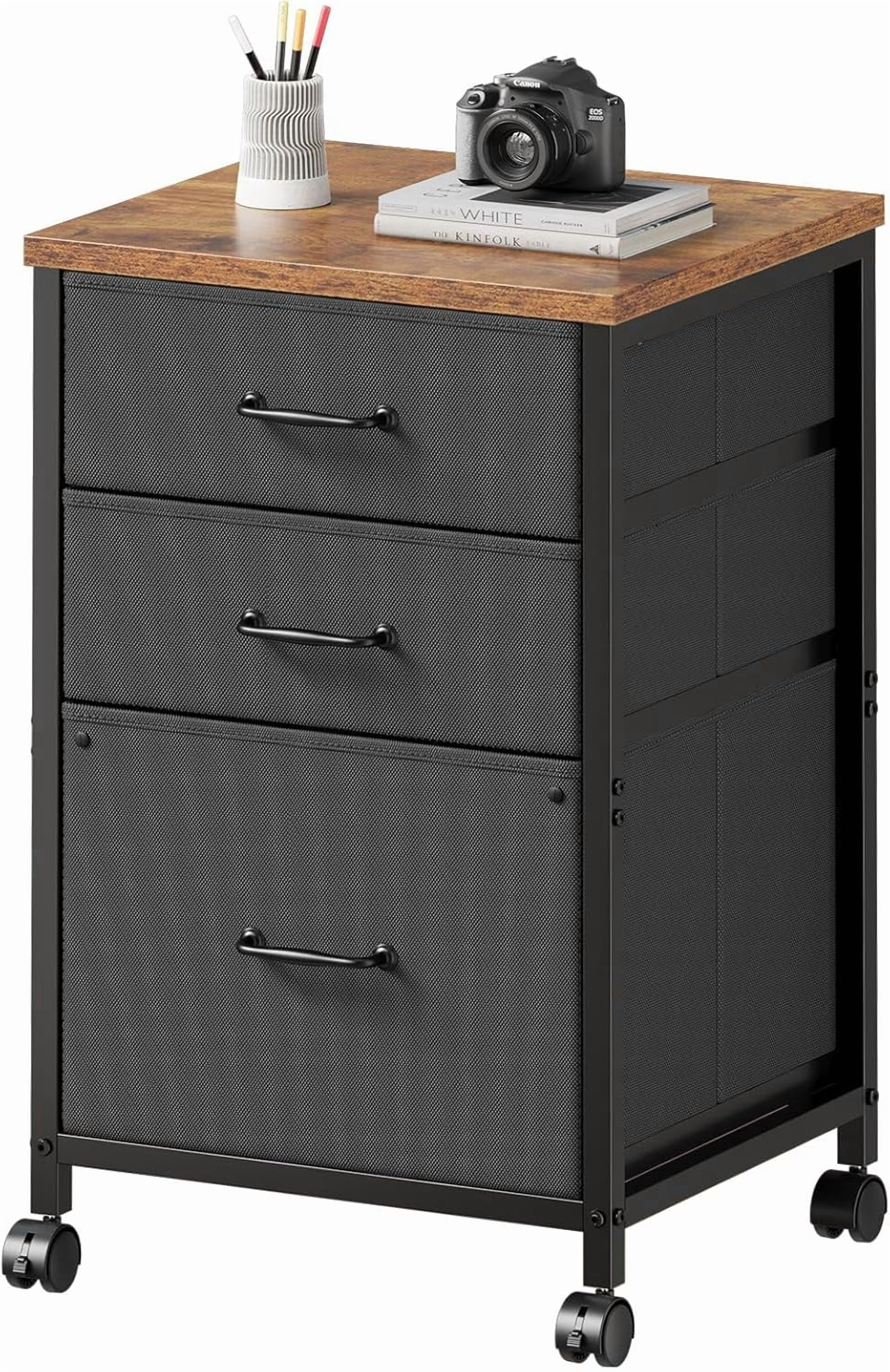 3 Drawer Mobile File Cabinet with Wheels Fabric Vertical Filing Cabinet fits A4 or Letter Size for Home Office,Rustic Brown