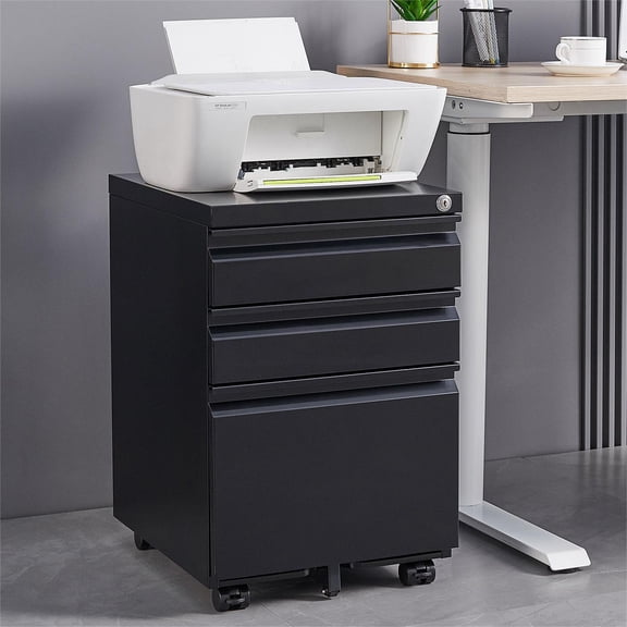 3-Drawer Mobile File Cabinets Rolling Metal Filing Cabinet for Legal & Letter File Anti-tilt Design with Lock Under Desk Office,Black