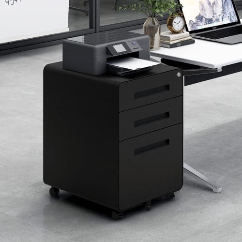 3 Drawer Mobile Filing Cabinet with Lock, Metal File Cabinet for Letter, Legal & A4 Hanging Files, Rolling Office Storage Cabinet with 5 Casters, Black