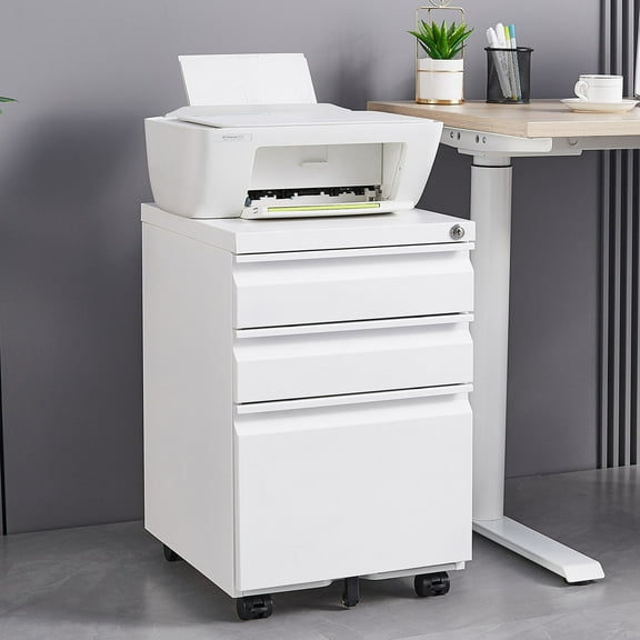 3-Drawer Mobile Filing Cabinet With Lock In Durable Metal Finish Ideal For Office And Study Room Storage Featuring Legal And Letter Size Compartments