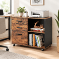3-Drawer Mobile Lateral File Cabinet, Rustic Brown, for Home Office ...