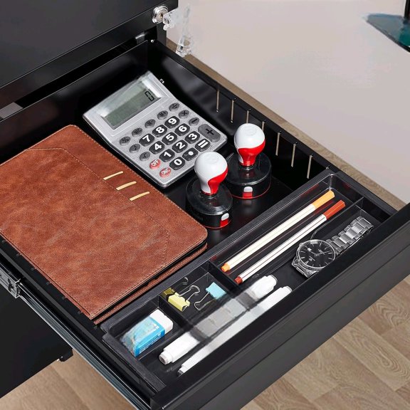 3 Drawer Mobile Locking File Cabinet, Anti-tilt Design Metal Vertical Filing Cabinet, Rolling Desk Filing Cabinet fits Letter/Legal/A4 Size for Home Office,Black$$Furniture