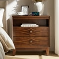 thumbnail image 1 of 3-Drawer Modern Nightstand with Open Compartment Charging Station Metal Knob for Bedroom Walnut, 1 of 9