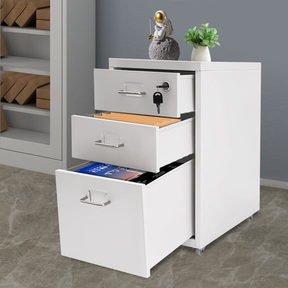 3 Drawer Modern Rectangular Vertical File Cabinet Lockable Metal Mobile File Cabinet White office 11*16*18.3