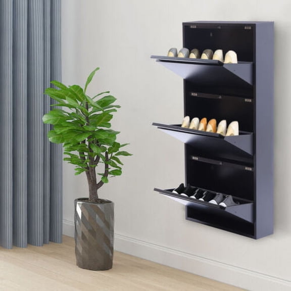 3 Drawer Modern Shoe Cabinet Wall Mounted Shoes Storage Organizer For Home Decor