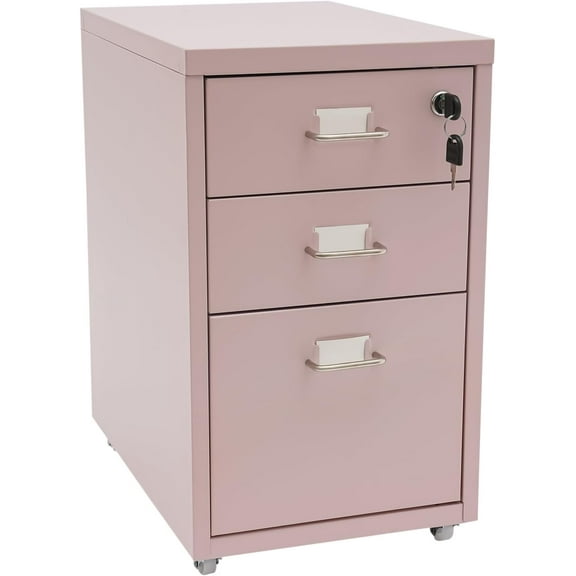 3-Drawer Moveable Vertical File Cabinet, Minimalist Filing Cabinet Under Desk Office Storage Cabinet, Filing Cabinet Printer Stand with Lock & Silent Slides fits Legal/Letter/A4 Size (Pink)