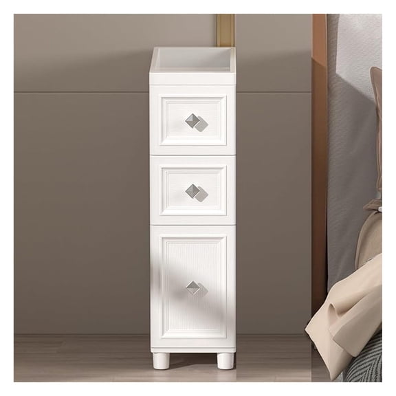 3 Drawer Narrow Floor Cabinet,3-Tier Plastic Slim Storage Cabinet with Drawers,Rolling Storage Cart with Drawers for Small Space,Bathroom,Bedroom,Living Room(8.7" W)