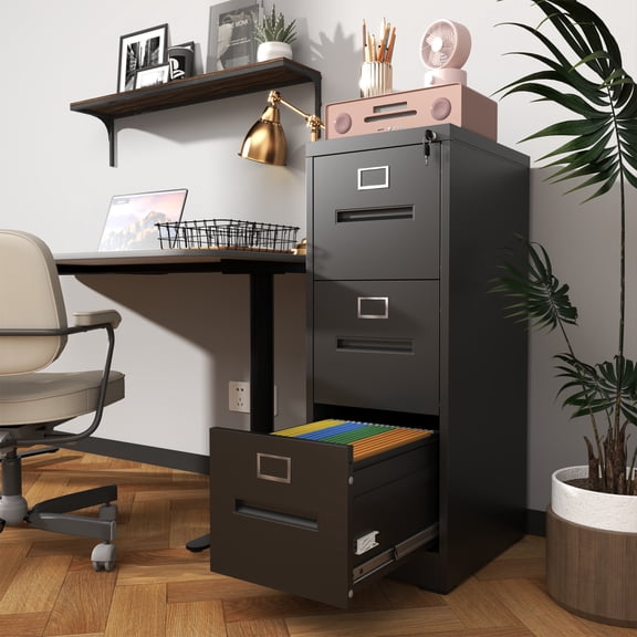 3-Drawer Narrow Metal Vertical File Cabinet with Lock, A4/Legal Letter Size Storage, Space-Saving for Home Office, Apartment, and Bedroom, Easy Assembly, Black