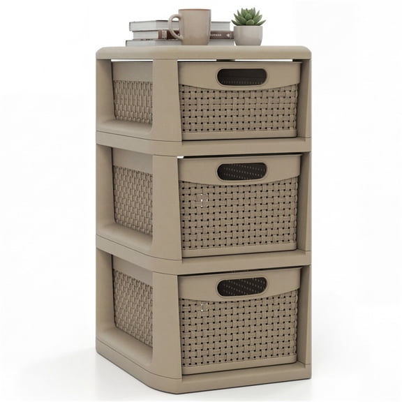 3-Drawer Narrow Storage Cabinet with Wicker Design, PP Organizer for Home, Office, Bedroom, and Living Room Use