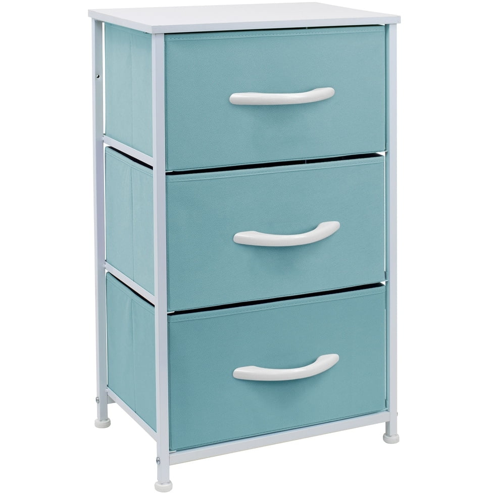 Sorbus Aqua Blue 3-Drawer Steel Frame Nightstand with White Wood Top
